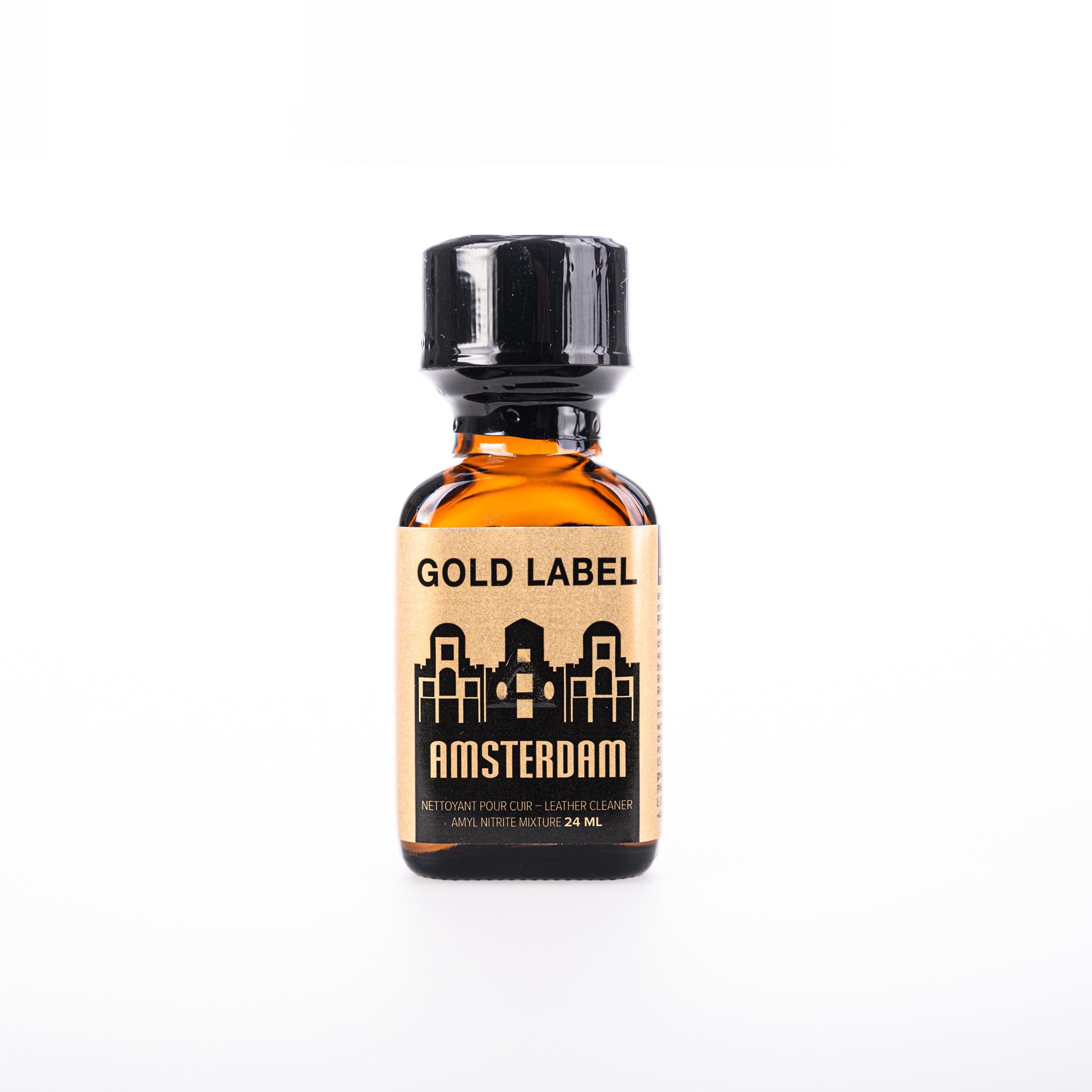 A product photo of a bottle of Amsterdam Gold Poppers.