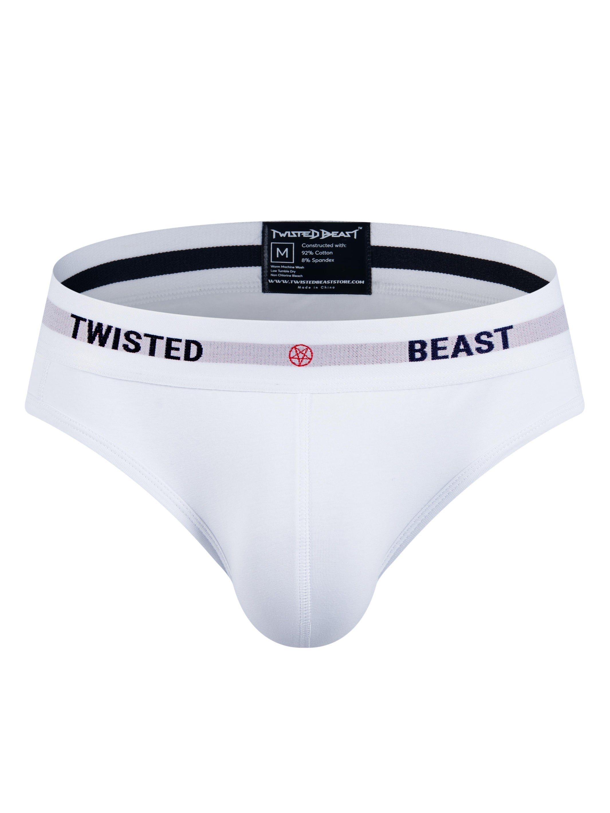 A Twisted Beast Insignia Brief in white.