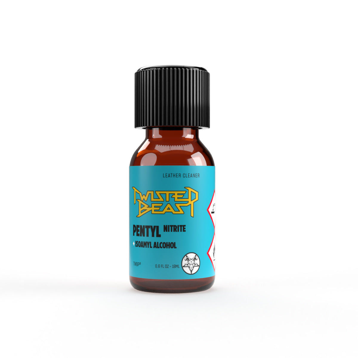 A product photo of a 18ml bottle of Twisted Beast Pentyl poppers.