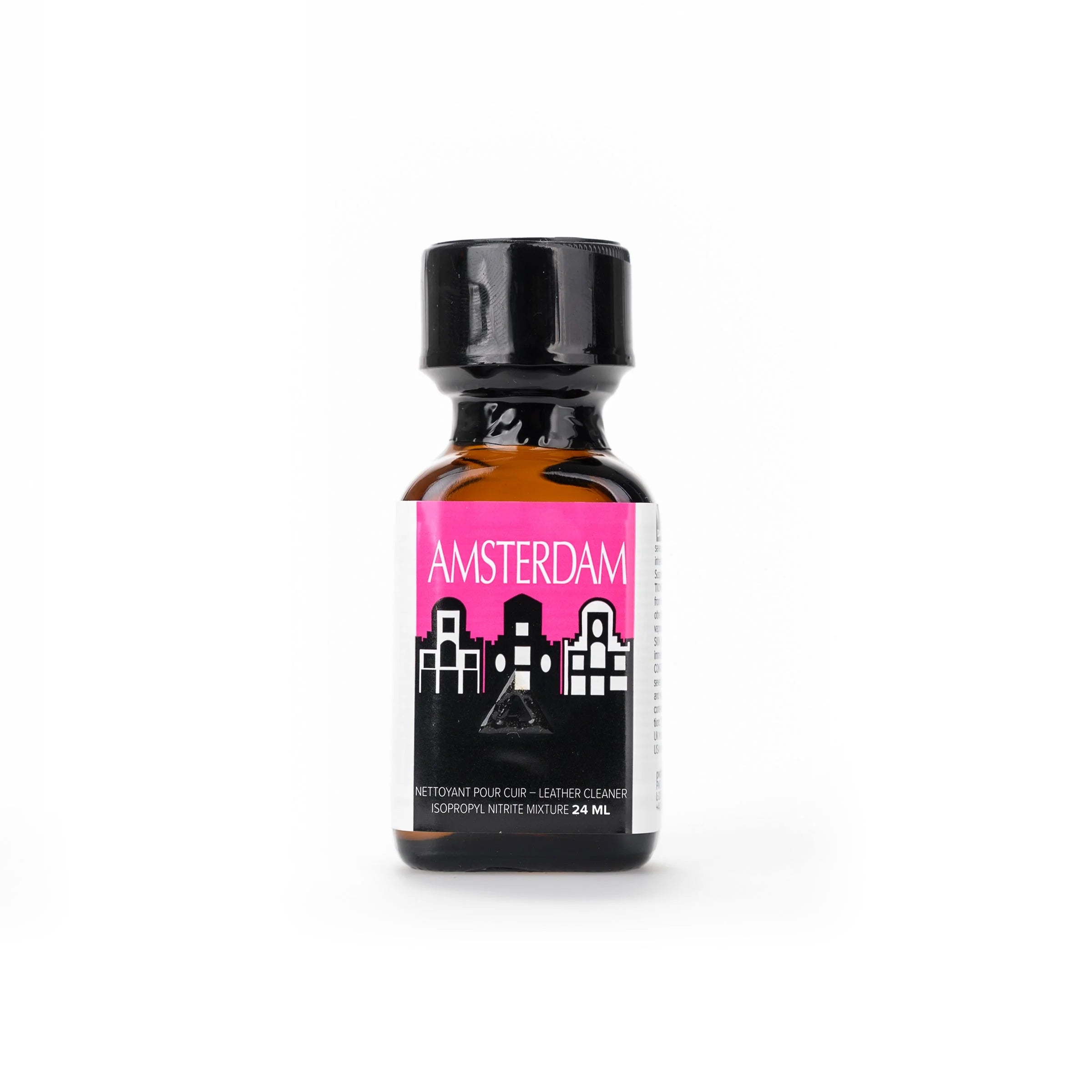 A product photo of a bottle of 24ml Amsterdam Poppers.