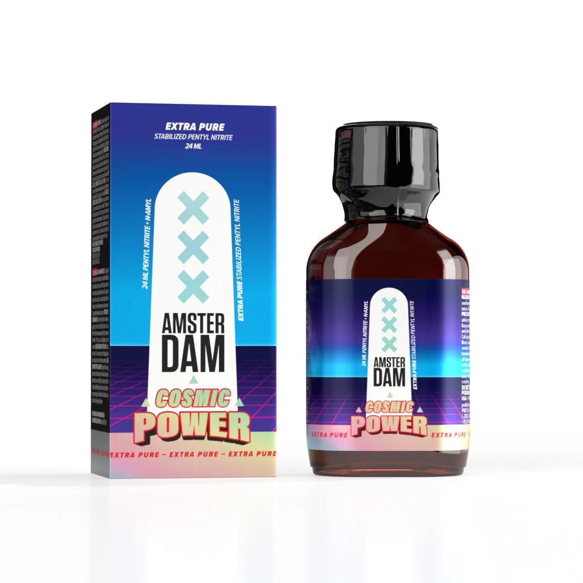 A product photo of a 24ml bottle of Amsterdam Cosmic Poppers.