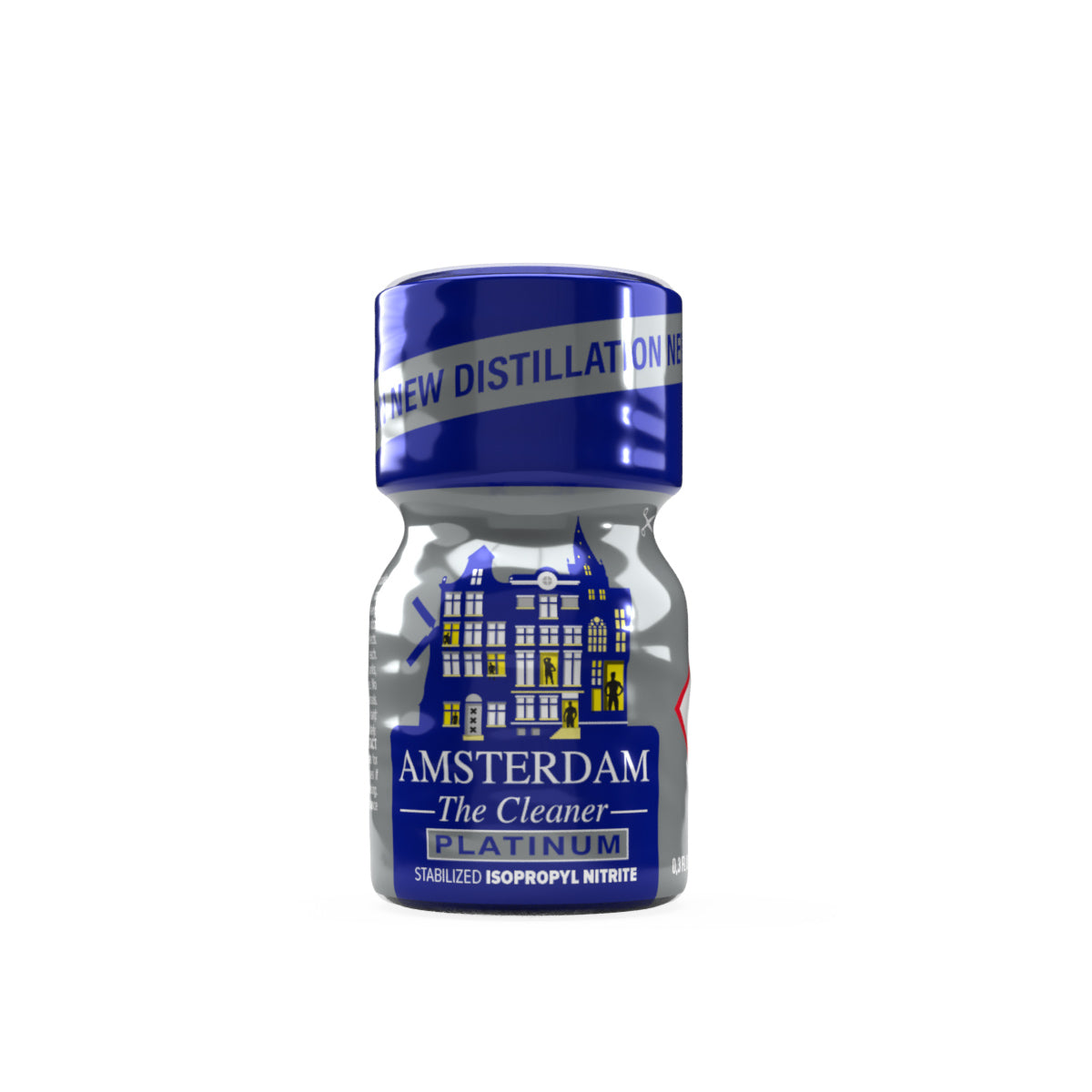 A product photo of a 10ml bottle of Amsterdam Platinum Poppers.