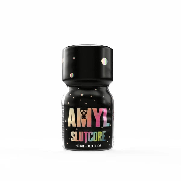 A 10 ml bottle of Amyl Slutcore poppers.