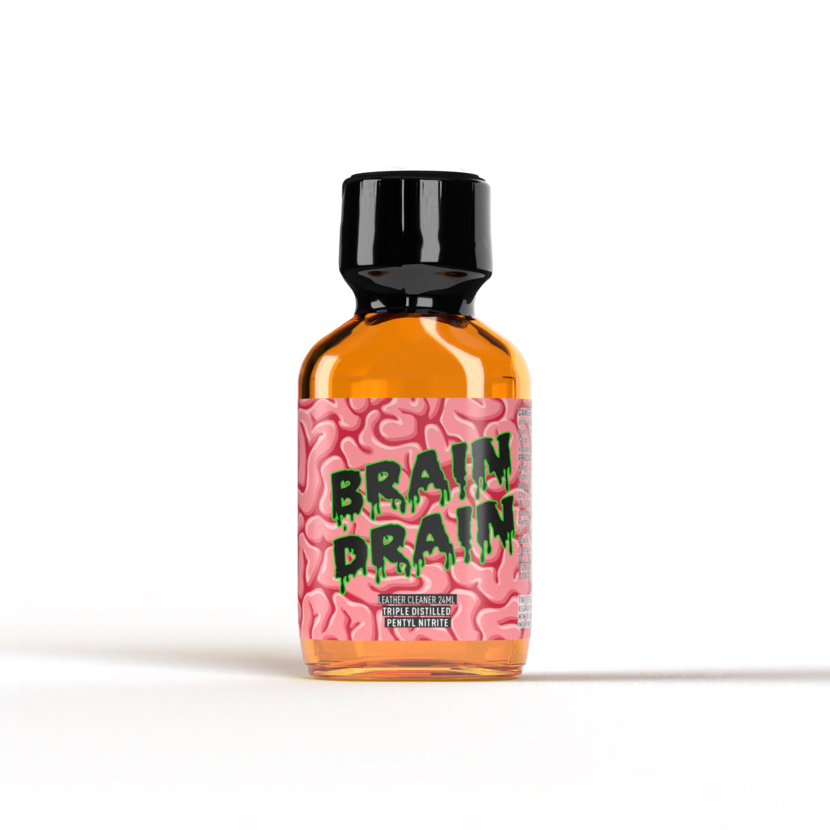 A product photo of a bottle of Brain Drain Poppers by Twisted Beast.