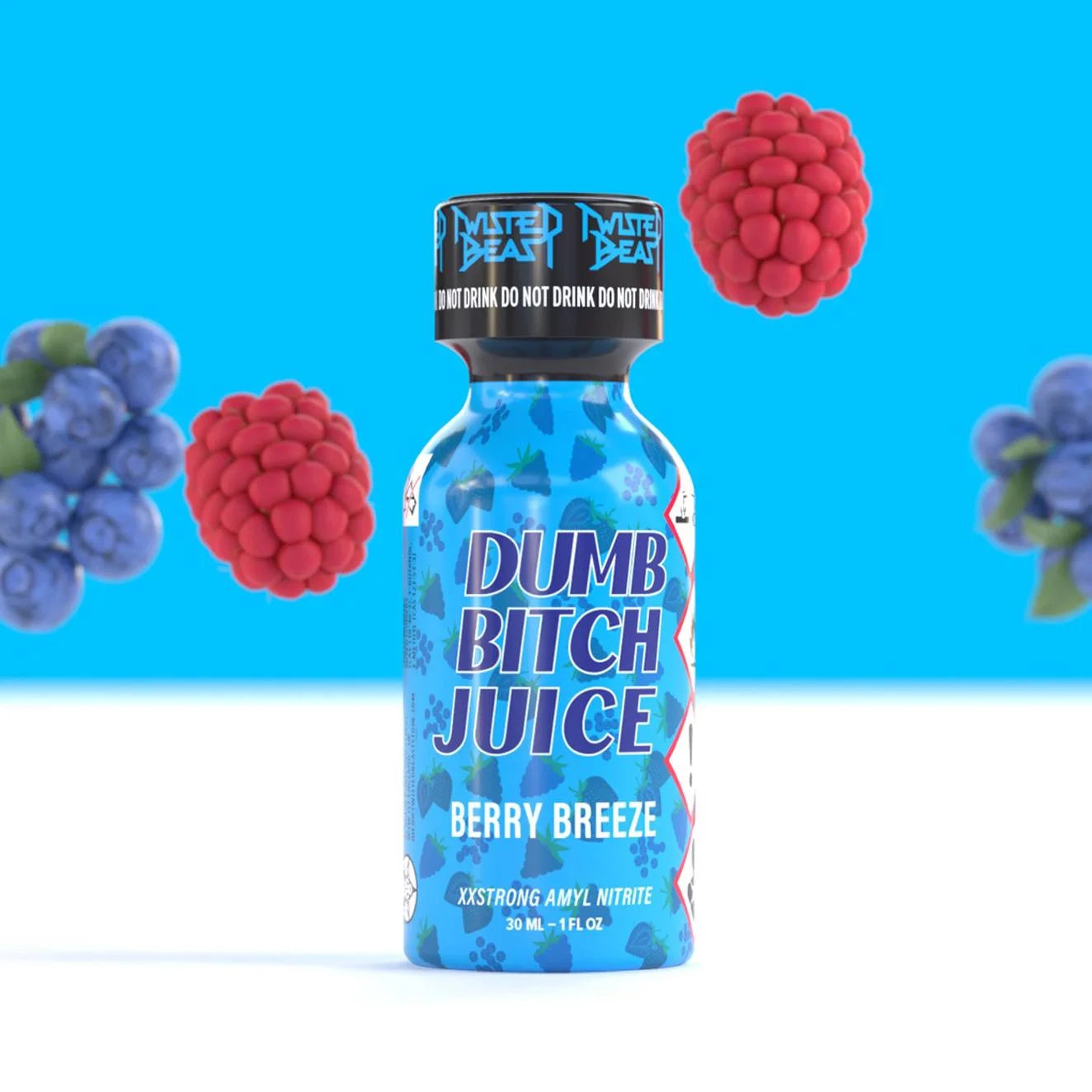A product photo of a 30ml bottle of Berry Breeze poppers.