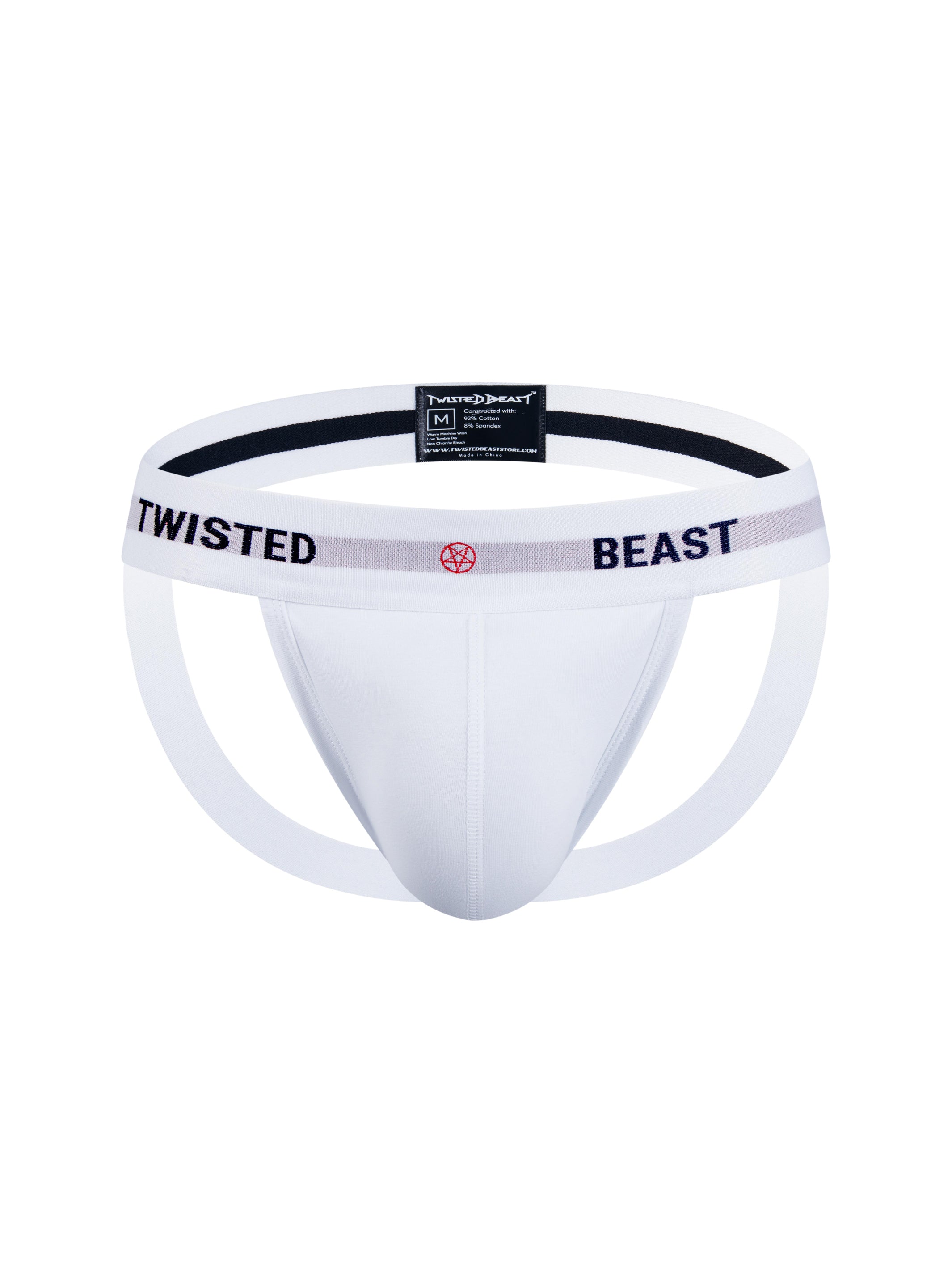 A front product photo of a white Insignia Jock by Twisted Beast.