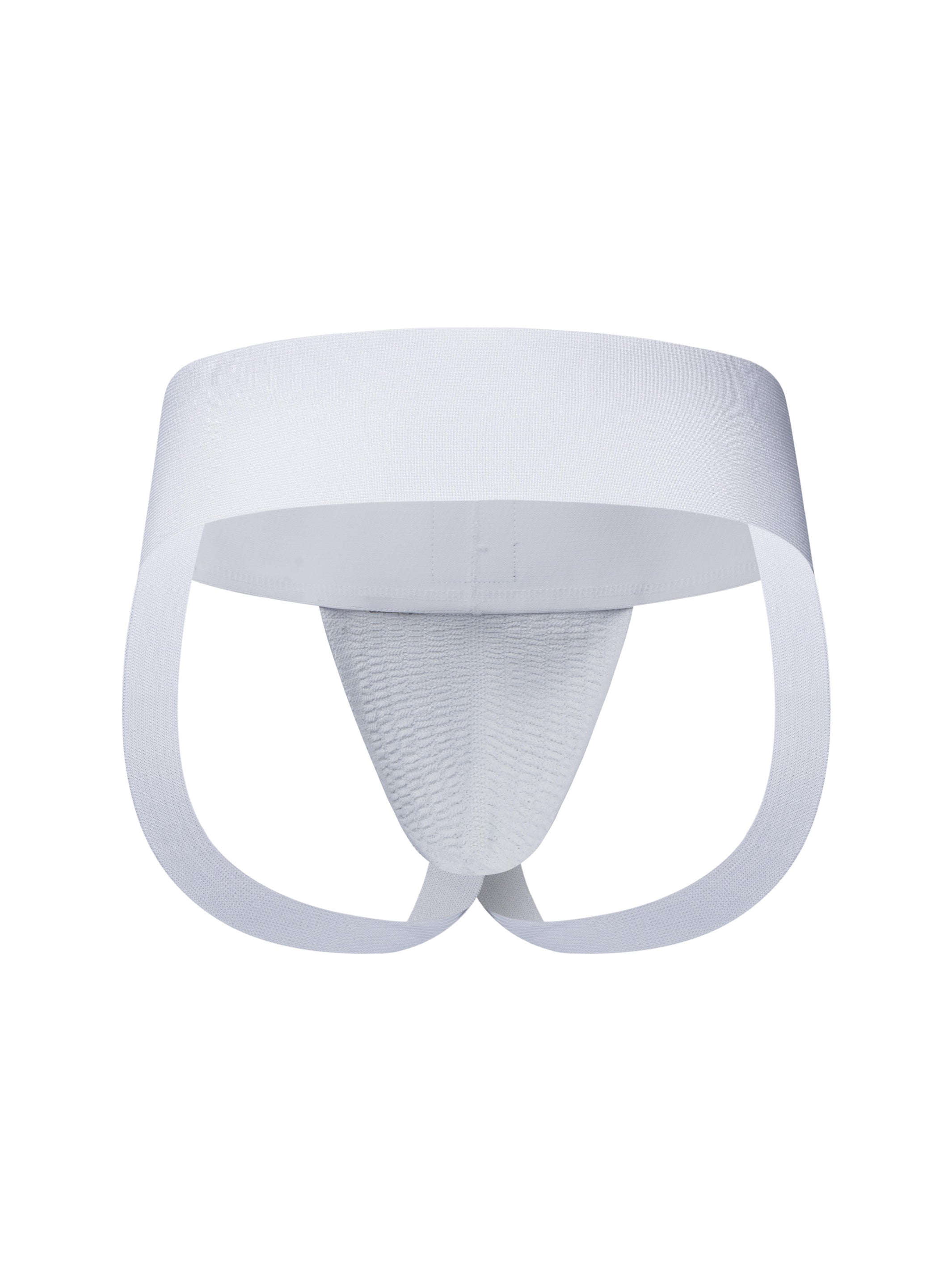 A product photo of the back of a white mesh Locker Jock