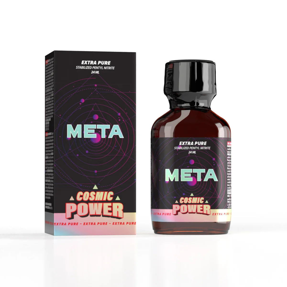 A product photo of a 24ml bottle of Meta Cosmic Poppers.