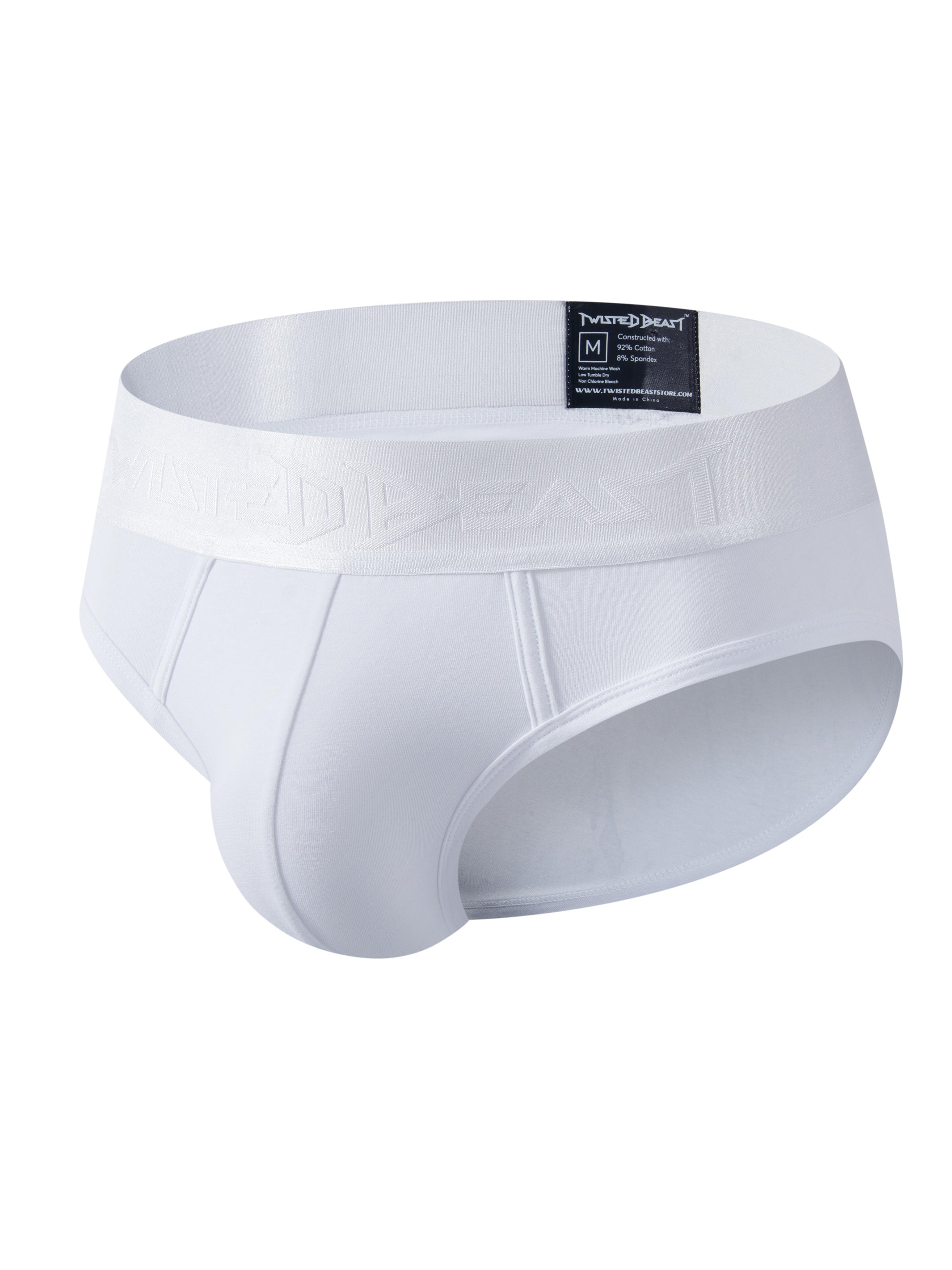A product photo of a pair of white Phantom Briefs.