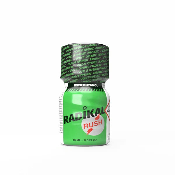 A 10ml bottle of Radikal Rush Butanol poppers.