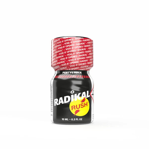 A 10ml bottle of Radikal Rush Pentyl Juice poppers.