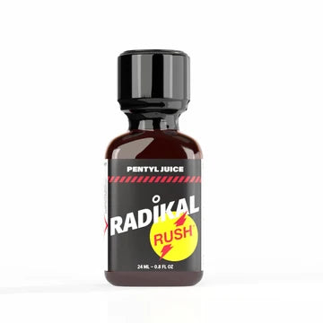 A product photo of a 24ml bottle of Radikal Rush Pentyl Juice poppers.
