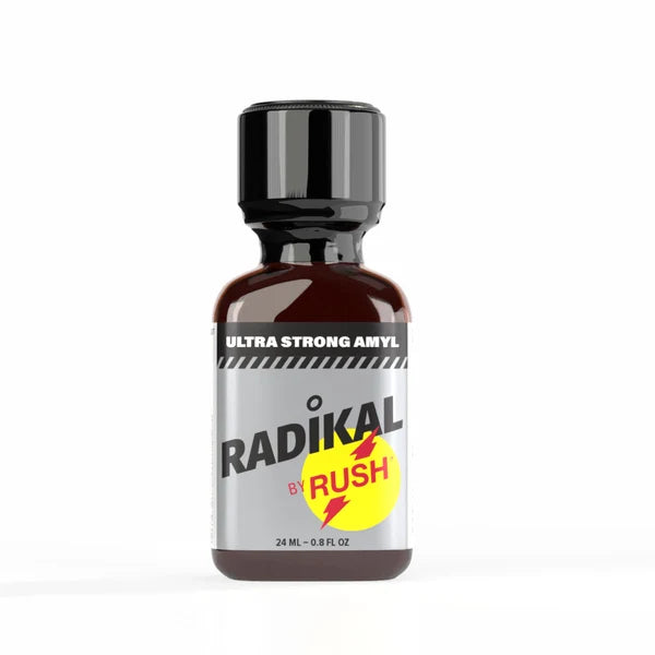 A 24ml bottle of Radikal Rush Ultra Strong Amyl poppers.
