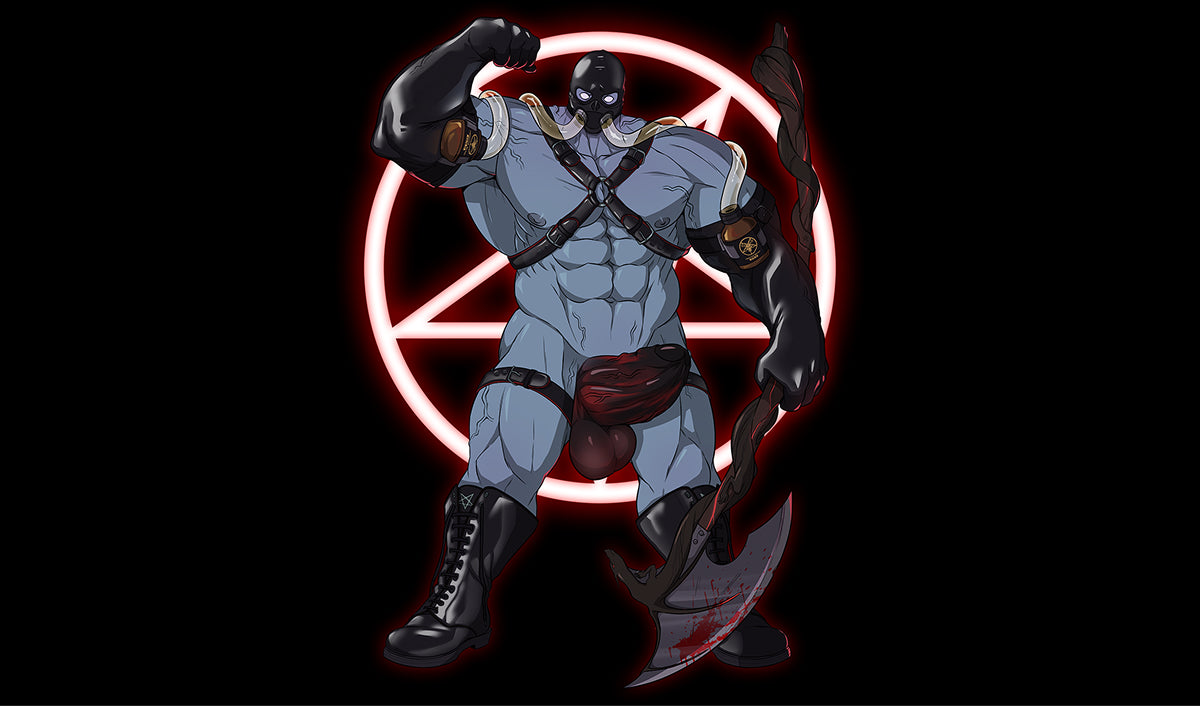 The Twisted Beast demon mascot with a pentagram behind him.