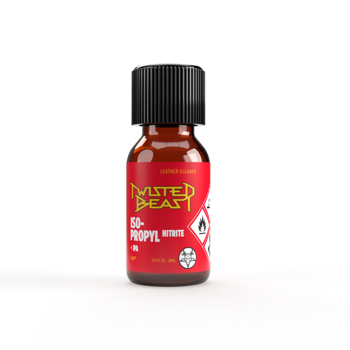 A product photo of a bottle of Twisted Beast Propyl Poppers.