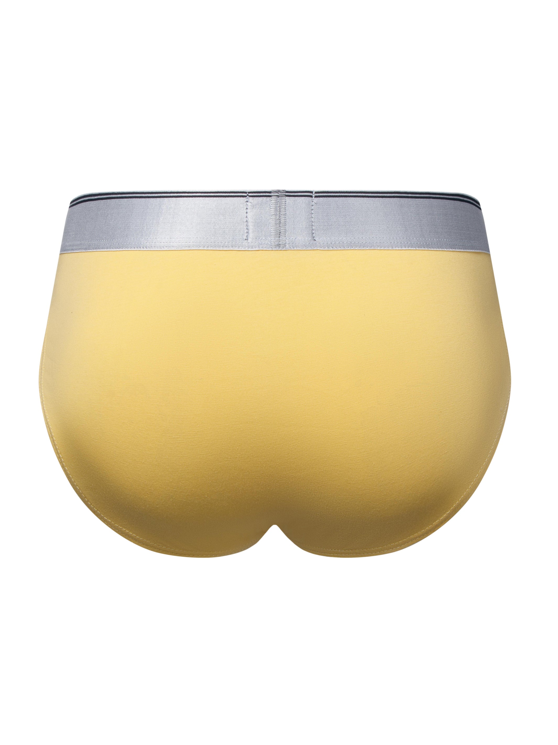 A product photo taken from the back of a pair of yellow Y2K Briefs.